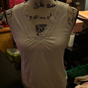 Chaps White V-Neck Lace Tank Top